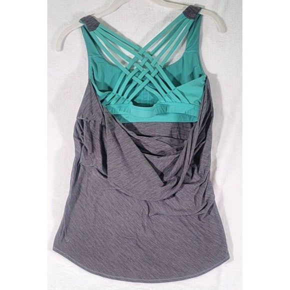 Lululemon Wild Tank Top Built in Cross Strap Bra Draped Back Gray Green Womens 6 - Picture 6 of 10